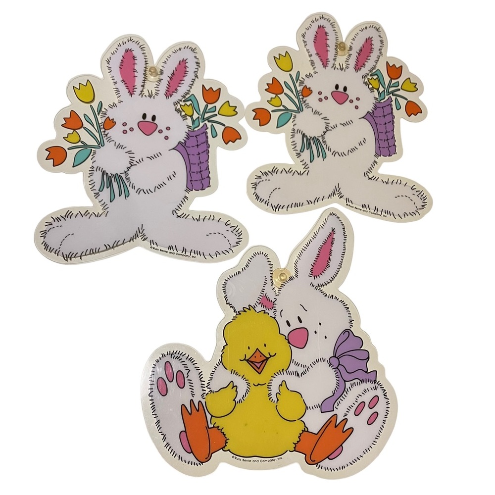 Vintage Russ Berrie Easter Bunny Chick Die Cut Plastic Suction Cup Window Clings